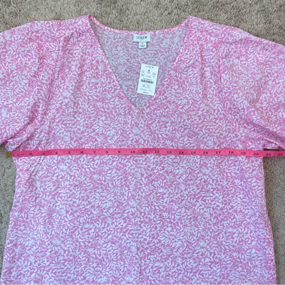 J. Crew Cotton V-Neck Puff-Sleeve Floral Womens Pink/White Blouse Size Large NEW